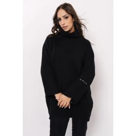 AMNESIA 2527-1001 Kötött garbós tunika (fekete)