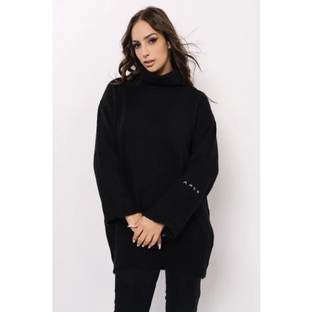 AMNESIA 2527-1001 Kötött garbós tunika (fekete)