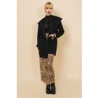 AMNESIA 2426-3002 Hosszú velúr kardigán (fekete)