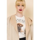 AMNESIA 2426-3002 Hosszú velúr kardigán (bézs)