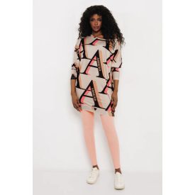 AMNESIA 2617-2073 Doby tunika (bézs/betűs)