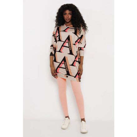 AMNESIA 2617-2073 Doby tunika (bézs/betűs)